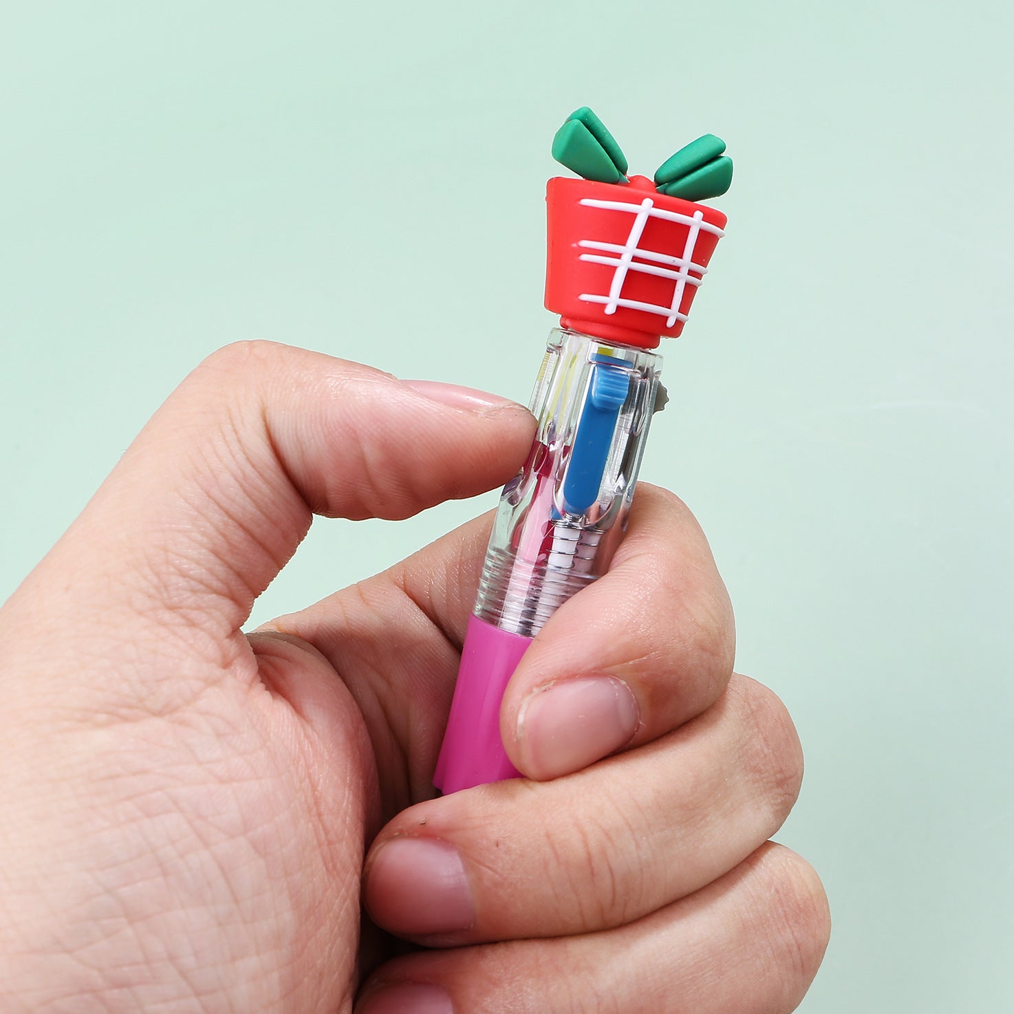 Wholesale Christmas Cartoon Deer Old Man Mini Four Color Plastic Ballpoint Pen